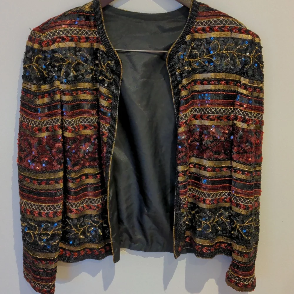 Vintage-Inspired Beaded Sequin Jacket | Formal Cocktail Wedding Party Size Med - Picture 7 of 8